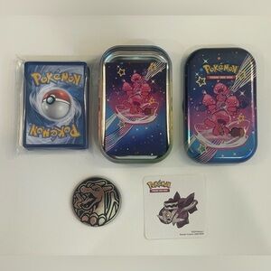 Pokémon Paldean Fates tin with Tinkatink and 50 card bundle